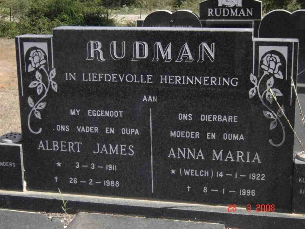 RUDMAN Albert James 1911-1988 &amp; Anna Maria WELCH 1922-1996