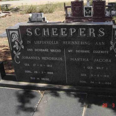 SCHEEPERS Johannes Hendrikus 1912-1998 &amp; Martha Jacoba WAIT 1931-1986
