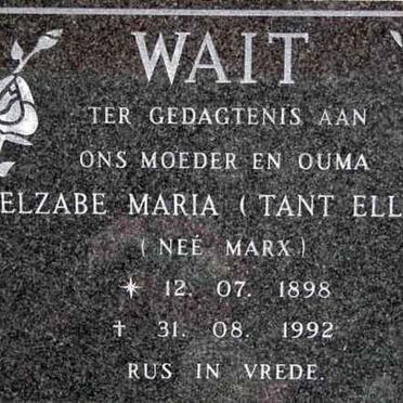 WAIT Elzabe Maria nee MARX 1898-1992