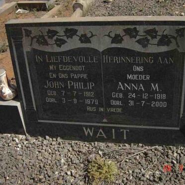 WAIT John Philip 1912-1979 &amp; Anna M. 1918-2000