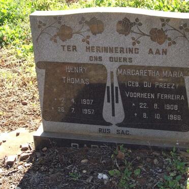 RADEMEYER Henry Thomas 1907-1957 &amp; Margaretha Maria formerly FERREIRA nee DU PREEZ 1908-1966