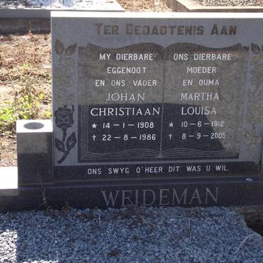 WEIDEMAN Johan Christiaan 1908-1986 &amp; Martha Louisa 1912-2005