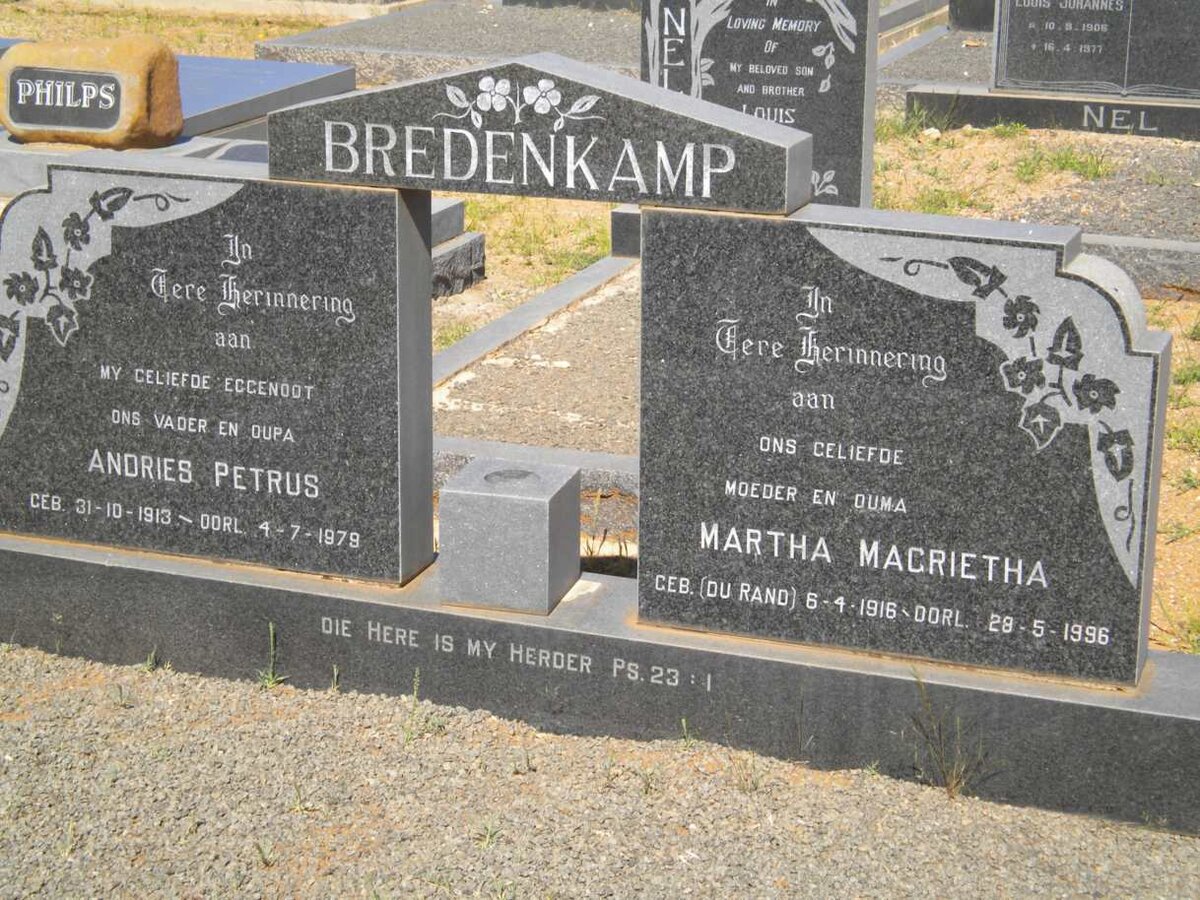 BREDENKAMP Andries Petrus 1913-1979 &amp; Martha Magrietha DU RAND 1916-1996