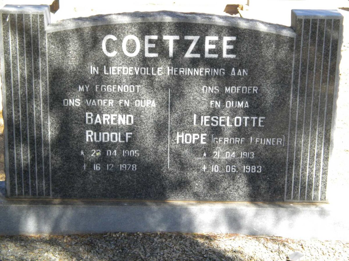 COETZEE Barend Rudolf 1905-1978 &amp; Lieselotte Hope LEUNER 1913-1983