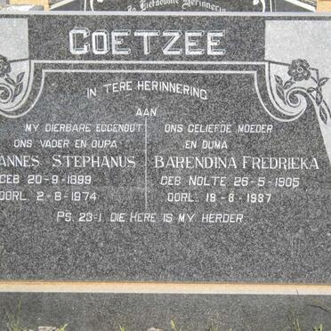 COETZEE Johannes Stephanus 1899-1974 &amp; Barendina Fredrieka NOLTE 1905-1987