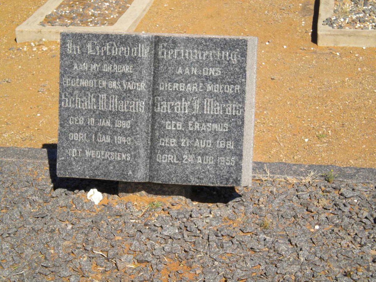 MARAIS Schalk W. Marais 1880-1943 &amp; Sarah J. ERASMUS 1881-1955