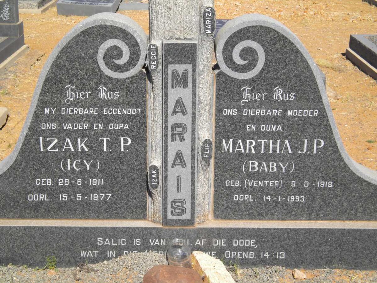MARAIS Izak T.P. 1911-1977 &amp; Martha J.P. VENTER 1918-1993