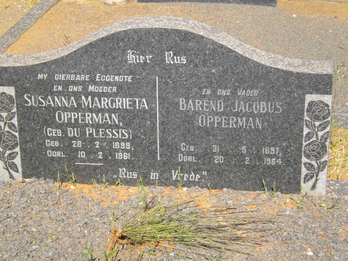 OPPERMAN Barend Jacobus 1897-1964 &amp; Susanna Margrieta DU PLESSIS 1899-1961