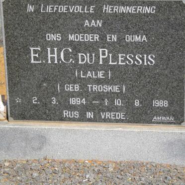 PLESSIS E.H.C., du nee TROSKIE 1894-1988