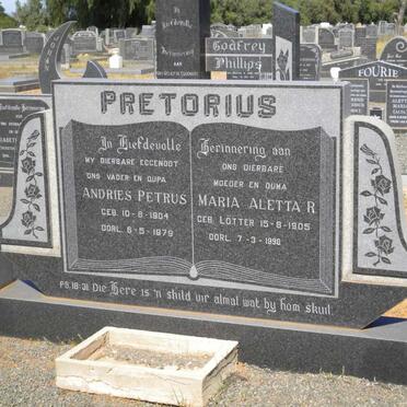 PRETORIUS Andries Petrus 1904-1979 &amp; Maria Aletta R. LOTTER 1905-1990