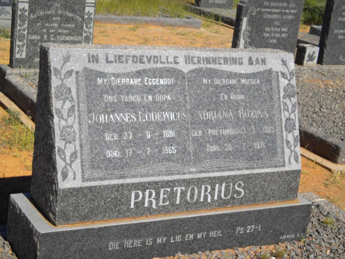 PRETORIUS Johannes Lodewicus 1891-1965 &amp; Adriana Rozina PRETORIUS 1893-1971