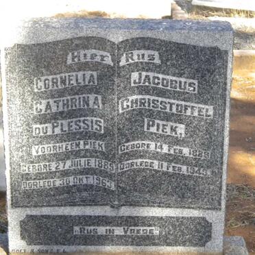 PIEK Jacobus Chrisstoffel 1888-1943 :: PLESSIS Cornelia Cathrina, du voorheen PIEK 1889-1963