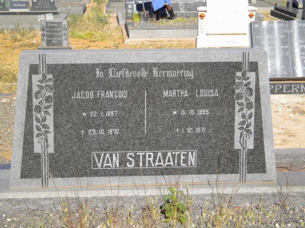 STRAATEN Jacob Francois, van 1897-1970 &amp; Martha Louisa 1895-1971