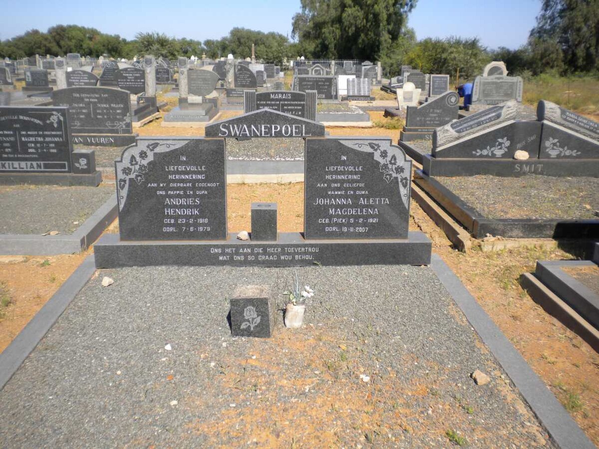 SWANEPOEL Andries Hendrik 191?-1979 &amp; Johanna Aletta Magdelena PIEK 1921-2007