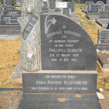WET Phillipus Rudolph, de 1899-1962 &amp; Anna Sophia Elizabeth GOOSEN 1908-1995