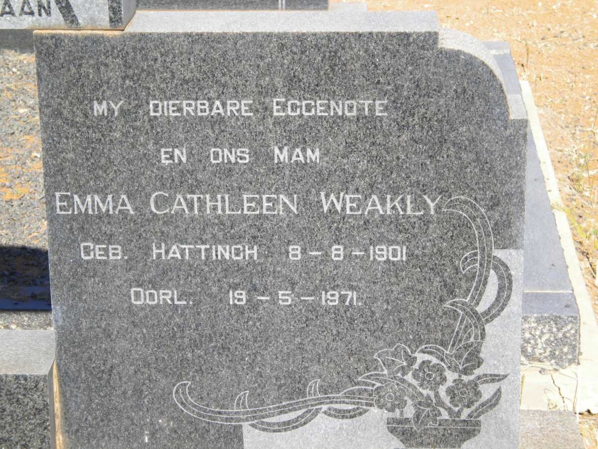 WIT Emma Cathleen Weakly, de nee HATTINGH 1901-1971