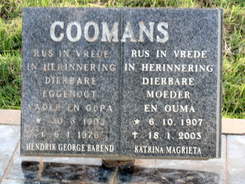 COOMANS Hendrik George Barend 1903-1976 &amp; Katrina Magrieta 1907-2003