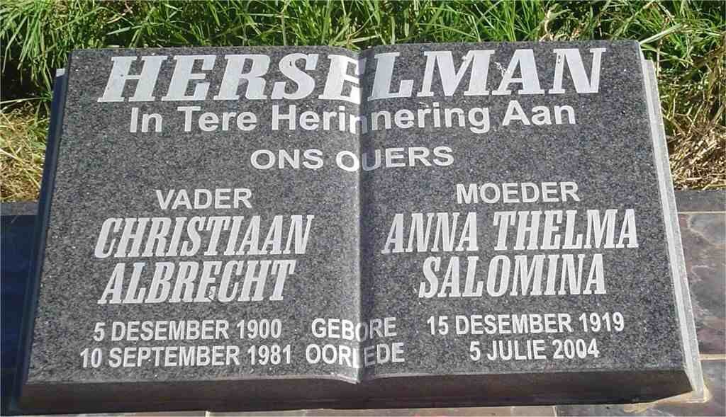 HERSELMAN Christiaan Albrecht 1900-1981 &amp; Anna Thelma Salomina 1919-2004