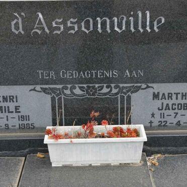 ASSONVILLE Henri Emile, d' 1911-1985 &amp; Martha Jacoba 1909-1987