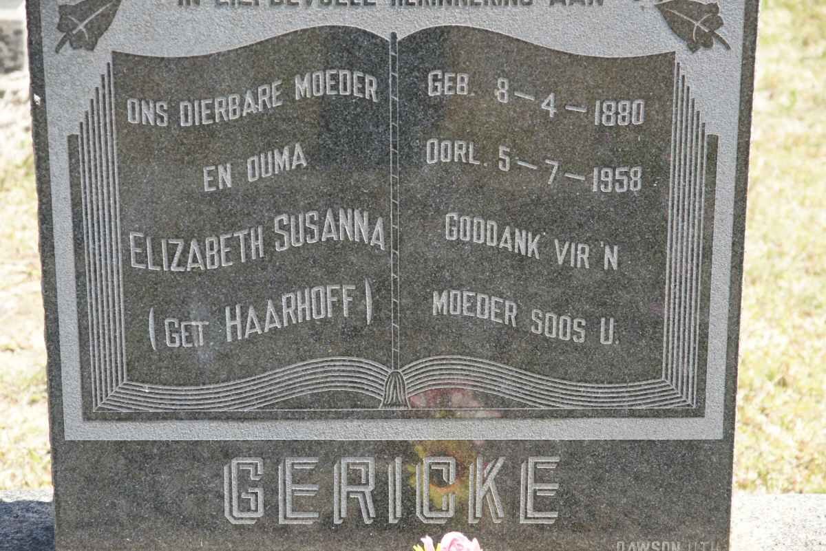 GERICKE Elizabeth Susanna nee HAARHOFF 1880-1958