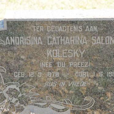 KOLESKY Andrisina Catharina Salomina nee DU PREEZ 1878-1961