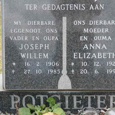 POTGIETER Joseph Willem 1906-1985 &amp; Anna Elizabeth 1927-1997