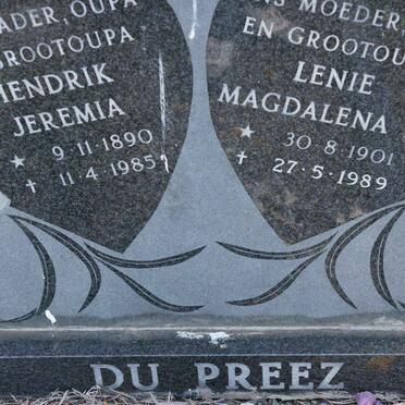 PREEZ Hendrik Jeremia, du 1890-1985 &amp; Lenie Magdalena M. 1901-1989