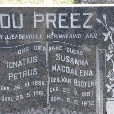 PREEZ Ignatius Petrus, du 1888-1961 &amp; Susanna Magdalena VAN ROOYEN 1897-1972