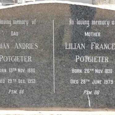 POTGIETER Johan Andries 1880-1953 &amp; Lilian Frances 1890-1979