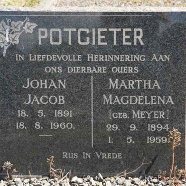 POTGIETER Johan Jacob 1891-1960 &amp; Martha Magdalena MEYER -1959