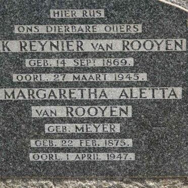 ROOYEN Dirk Rynier, van 1869-1945 &amp; Margaretha Aletta MEYER 1875-1947