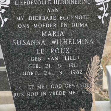 ROUX Susanna Wilhelmina, le nee VAN LILL 1911-1982