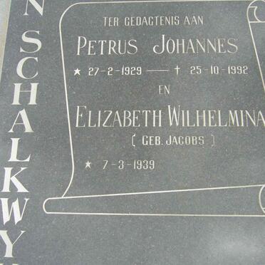 SCHALKWYK Petrus Johannes, van 1929-1992 &amp; Elizabeth Wilhelmina JACOBS 1939-