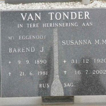 TONDER Barend J., van 1890-1981 &amp; Susanna M.M. 1920-2002