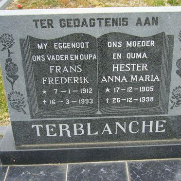 TERBLANCHE Frans Frederik 1912-1993 &amp; Hester Anna Maria 1905-1998