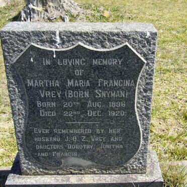 VREY Martha Maria Francina nee SNYMAN 1896-1920