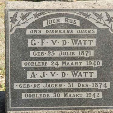 WATT G.F., v.d. 1871-1940 &amp; A.J. DE JAGER 1874-1942
