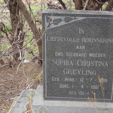 GREYLING Sophia Christina nee WINK 1889-1961