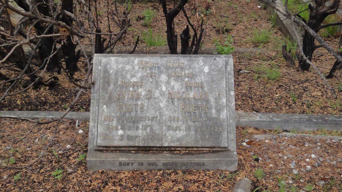 ROETS Nicolaas J. 1872-1935 &amp; Lavina C. ENGELBRECHT 1871-1954