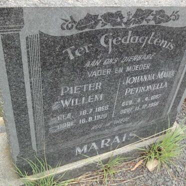 MARAIS Pieter Willem 1866-1928 &amp; Johanna Maria Petronella 1867-1958