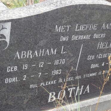 BOTHA Abraham L. 1870-1963 &amp; Helena L. CLOETE 1881-1966
