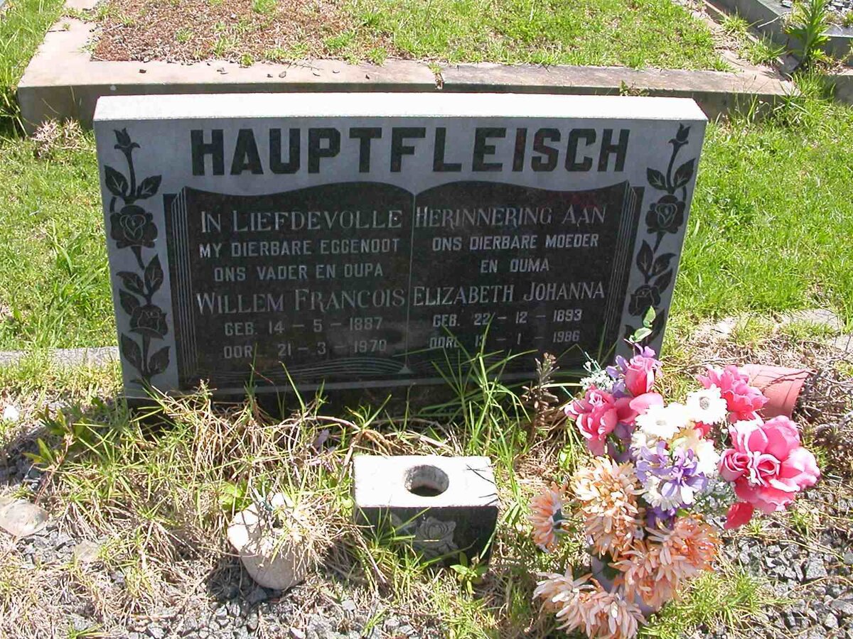 HAUPTFLEISCH Willem Francios 1889-1970 &amp; Elizabeth Johanna 1893-1986