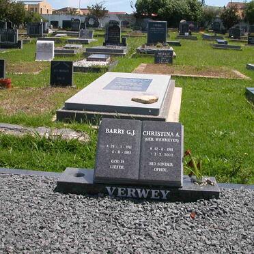 VERWEY Barry G.J. 1911-1953 &amp; Christina A. WEHMEYER 1914-2002