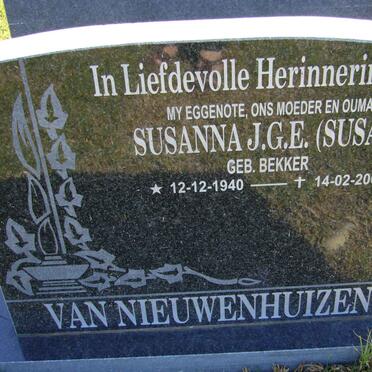 NIEUWENHUZEN Susanna J.G.E. nee BEKKER 1940-2005