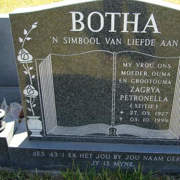 BOTHA Zagrys Petronella  1927-1998
