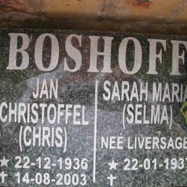 BOSHOFF Jan Christoffel 1936-2003 &amp; Sarah Maria LIVERSAGE 1937-