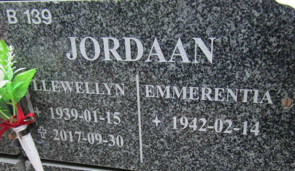 JORDAAN Llewelyn 1939-2017 &amp; Emmerentia 1942-