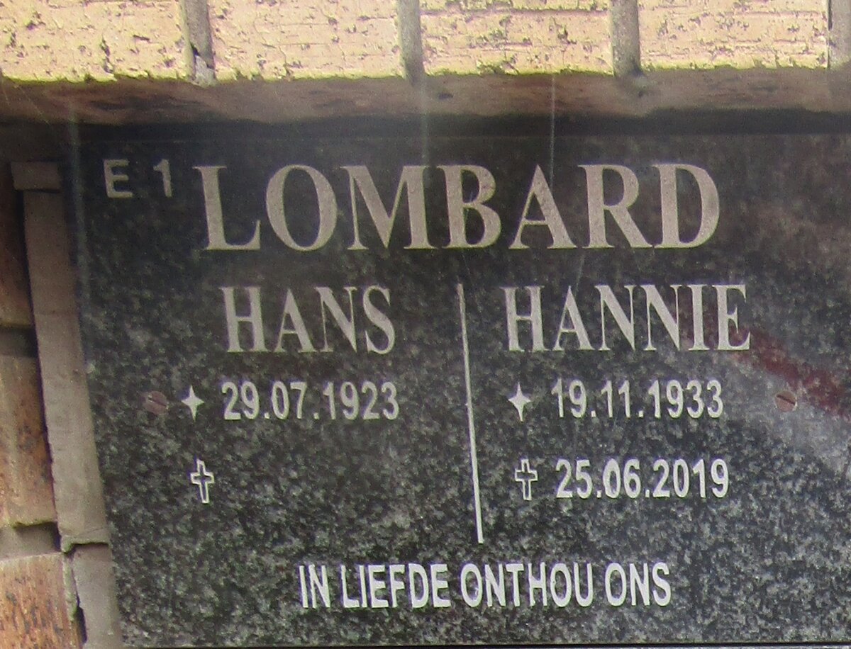 LOMBARD Hans 1923- &amp; Hannie 1933-2019