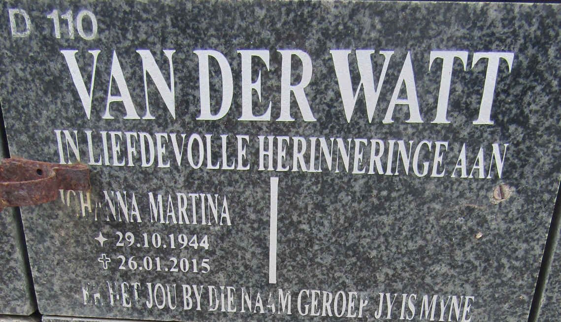 WATT Johanna Martina, van der 1944-2015