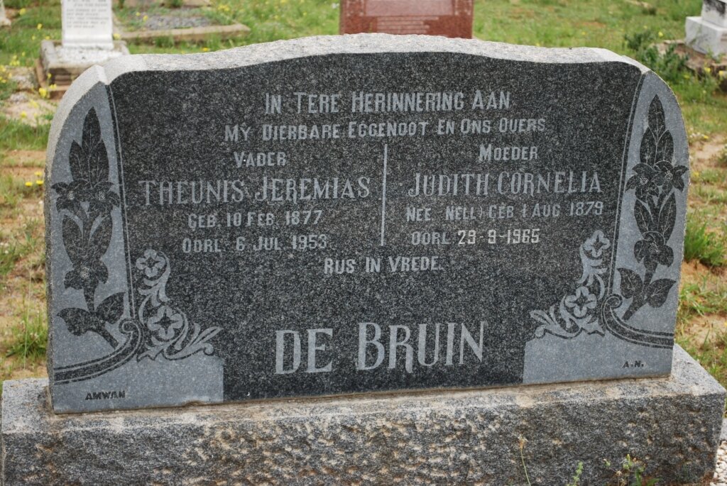 BRUIN Theunis Jeremais, de 177-1953 &amp; Judith Cornelia NELL 1879-1965